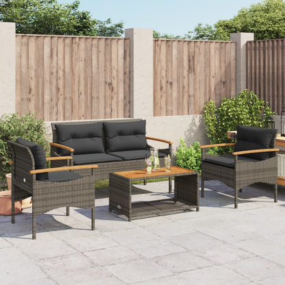 Set Divani da Giardino 4 pz con Cuscini in Polyrattan Grigio - homemem39