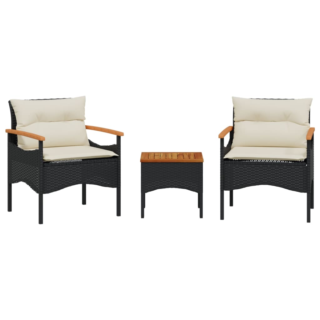 Set Divani da Giardino 3 pz con Cuscini in Polyrattan Nero - homemem39