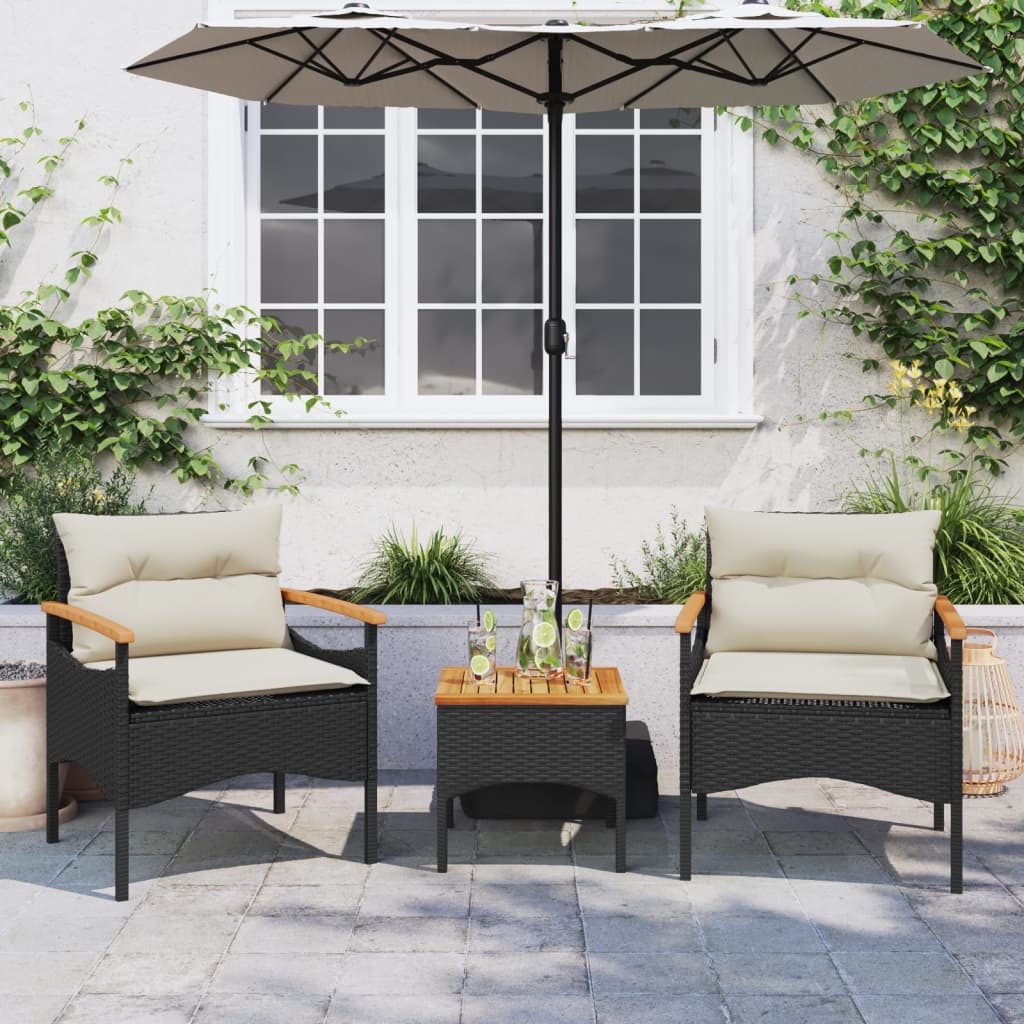 Set Divani da Giardino 3 pz con Cuscini in Polyrattan Nero - homemem39
