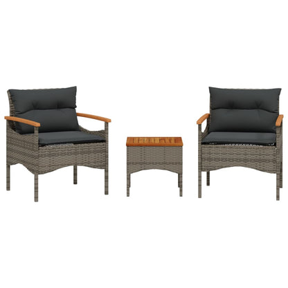 Set Divani da Giardino 3 pz con Cuscini Grigio in Polyrattan - homemem39