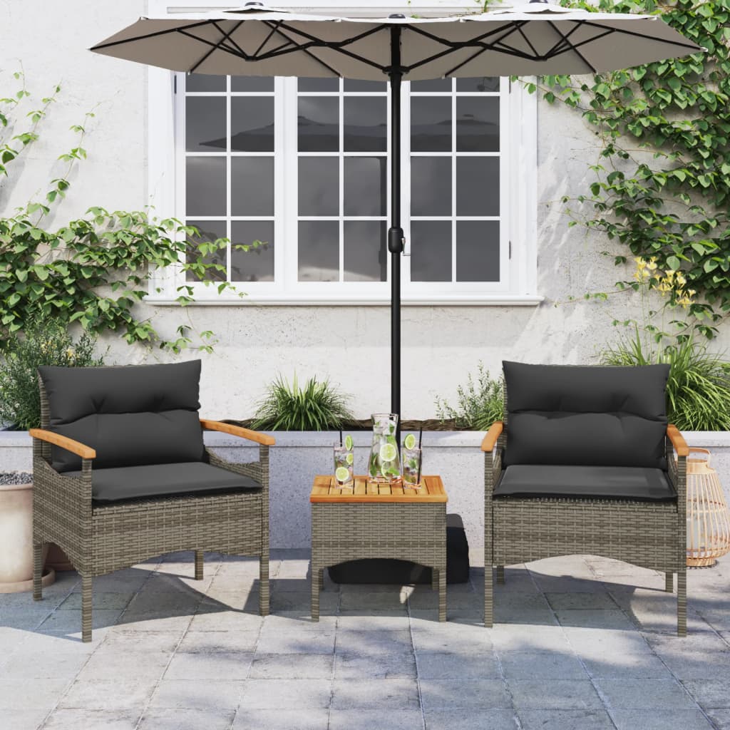Set Divani da Giardino 3 pz con Cuscini Grigio in Polyrattan - homemem39