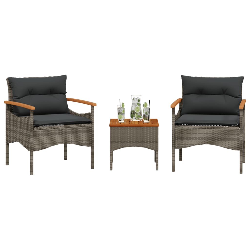 Set Divani da Giardino 3 pz con Cuscini Grigio in Polyrattan - homemem39