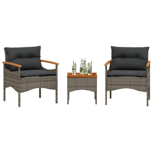 Set Divani da Giardino 3 pz con Cuscini Grigio in Polyrattan - homemem39