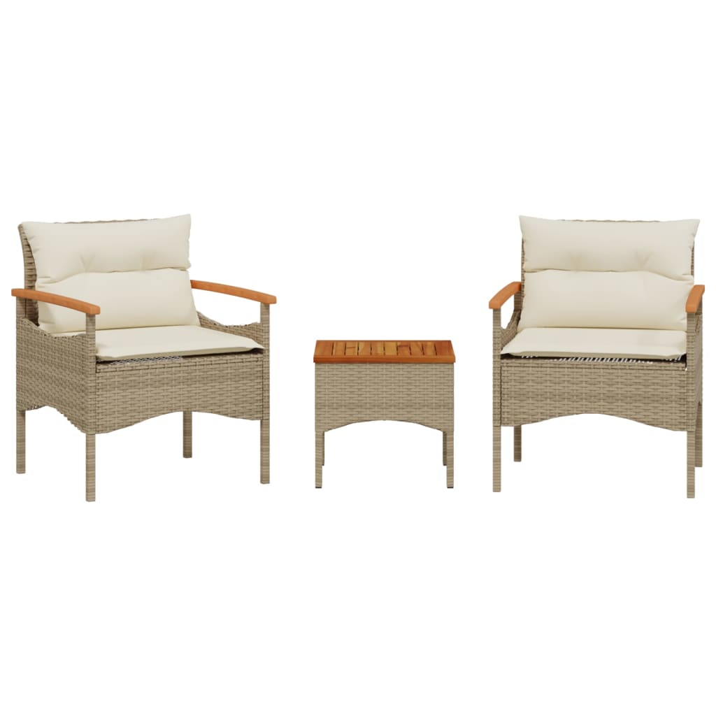 Set Divano da Giardino 3 pz con Cuscini Beige in Polyrattan - homemem39