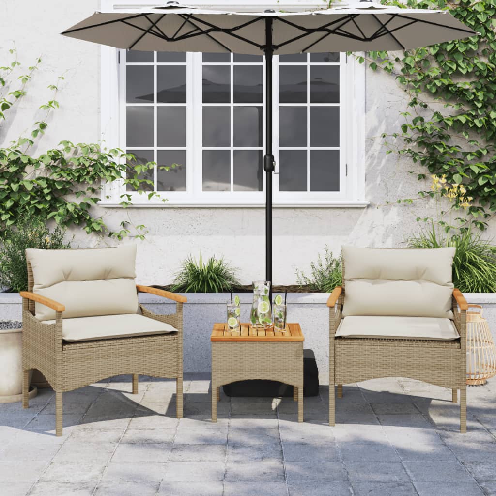 Set Divano da Giardino 3 pz con Cuscini Beige in Polyrattan - homemem39