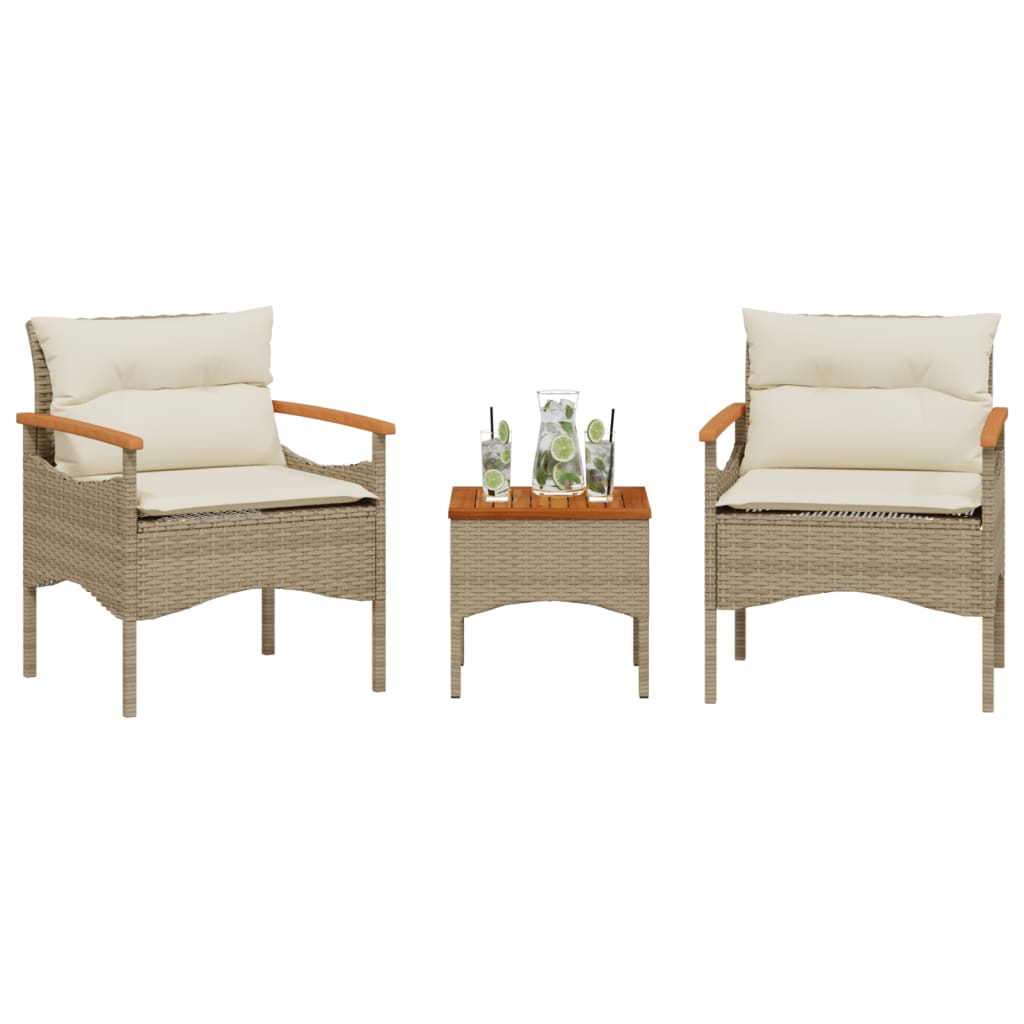 Set Divano da Giardino 3 pz con Cuscini Beige in Polyrattan - homemem39