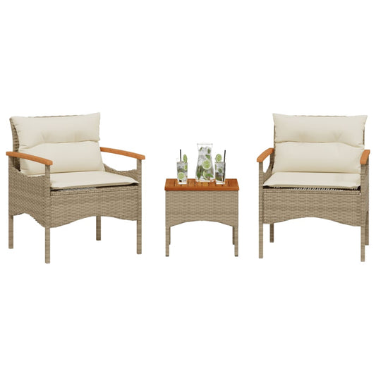 Set Divano da Giardino 3 pz con Cuscini Beige in Polyrattan - homemem39