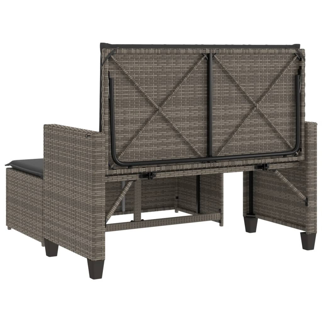 Panca da Giardino con Cuscini e Poggiapiedi Grigia Polyrattan