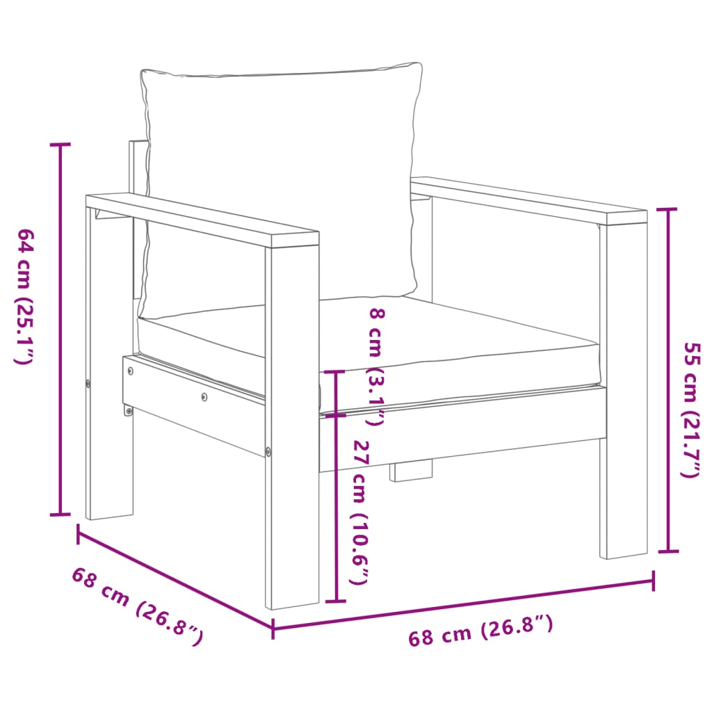 Set Divano da Giardino 3pz con Cuscini Legno Massello di Acacia | homemem39