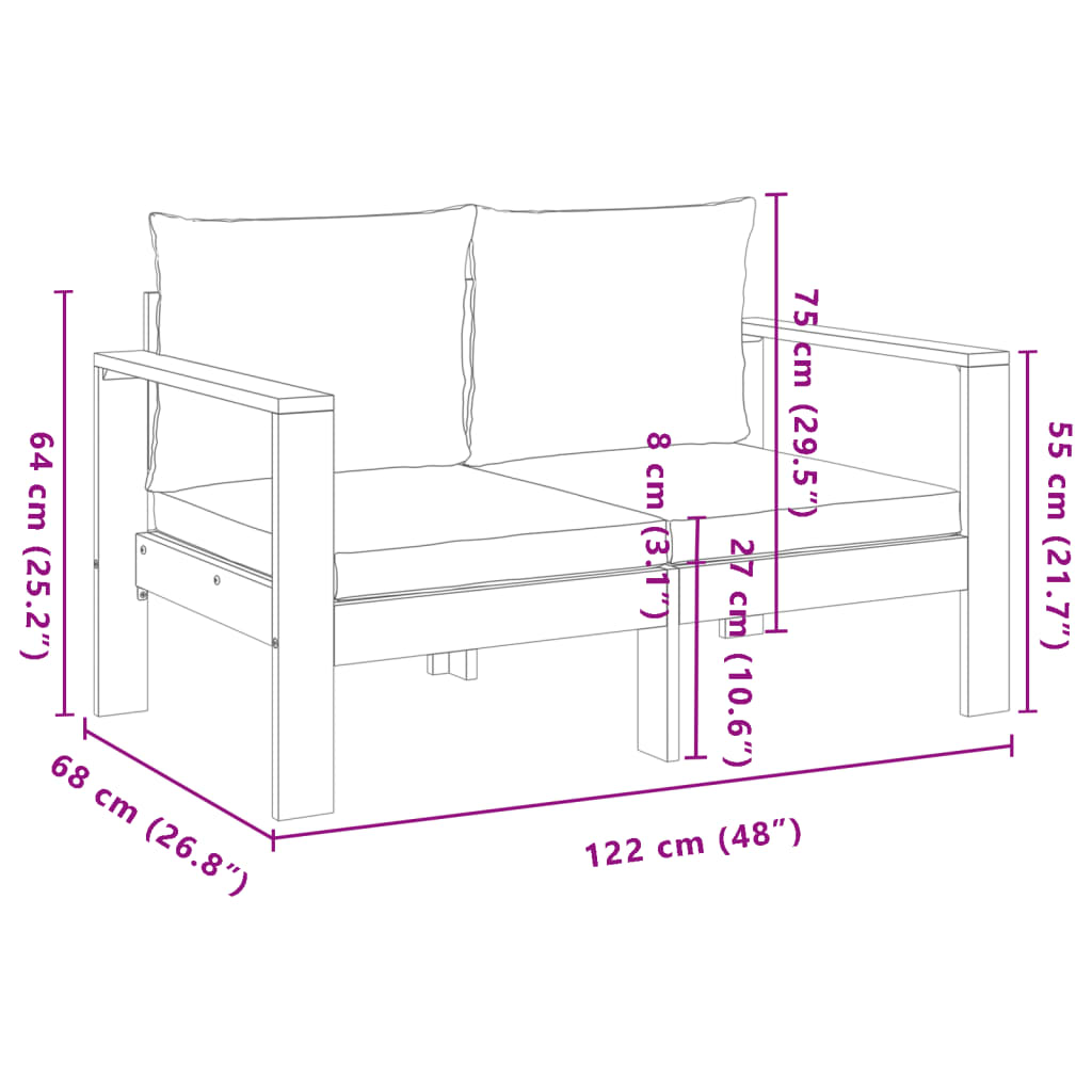 Set Divano da Giardino 3pz con Cuscini Legno Massello di Acacia | homemem39