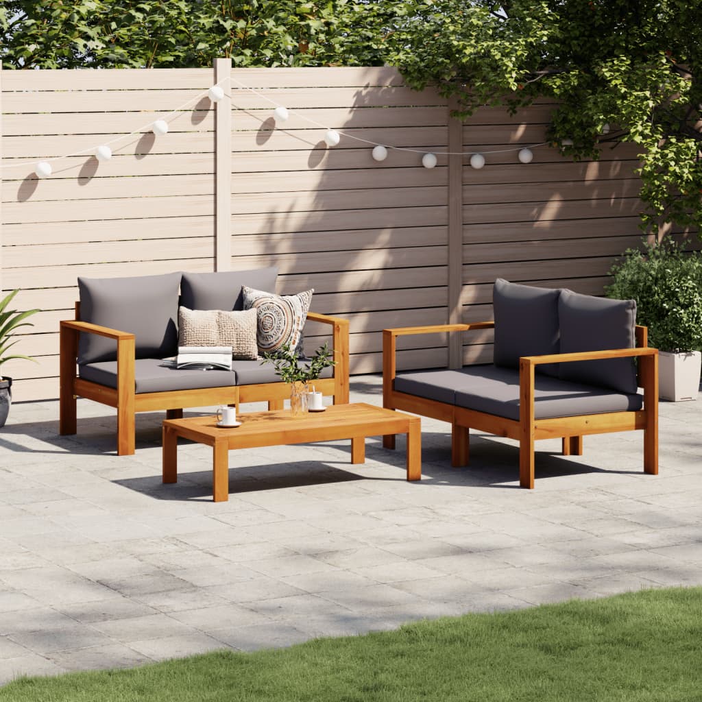 Set Divano da Giardino 3pz con Cuscini Legno Massello di Acacia | homemem39