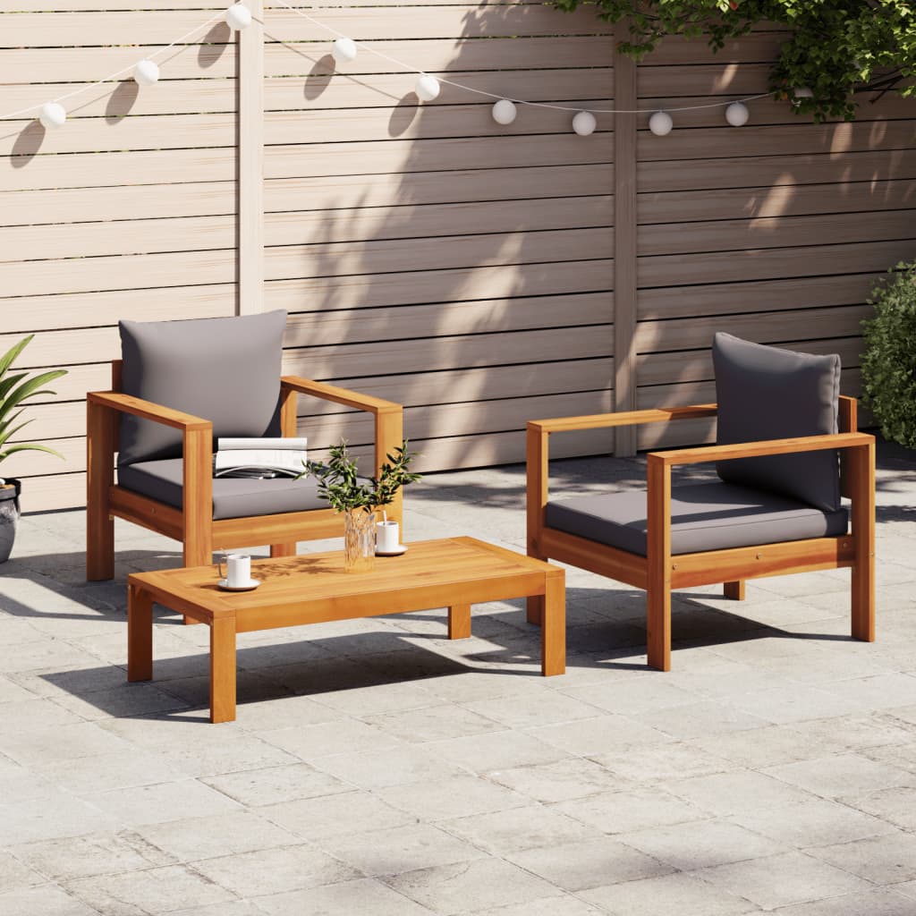 Set Divano da Giardino 3pz con Cuscini Legno Massello di Acacia | homemem39