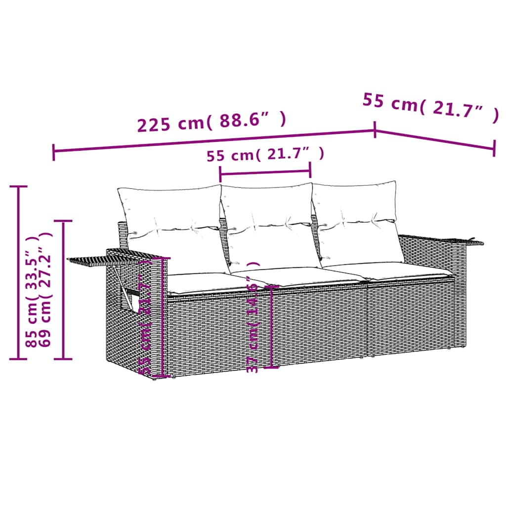 Set Divani da Giardino 3 pz con Cuscini in Polyrattan Nero | homemem39