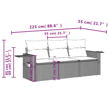 Set Divani da Giardino 3 pz con Cuscini in Polyrattan Nero | homemem39