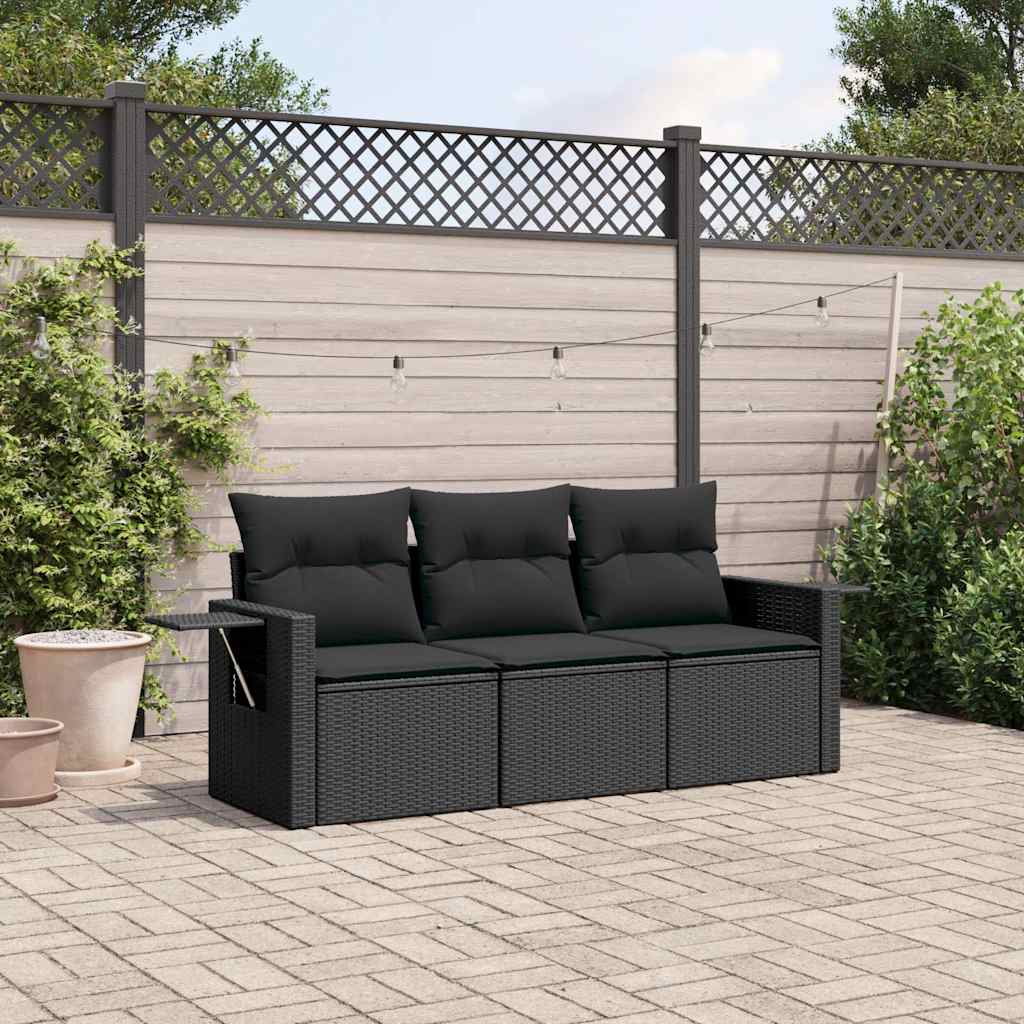 Set Divani da Giardino 3 pz con Cuscini in Polyrattan Nero | homemem39