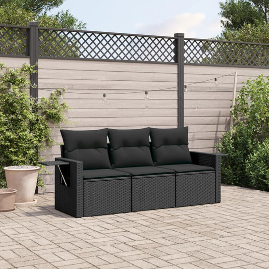 Set Divani da Giardino 3 pz con Cuscini in Polyrattan Nero - homemem39