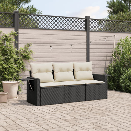 Set Divani da Giardino 3 pz con Cuscini in Polyrattan Nero - homemem39