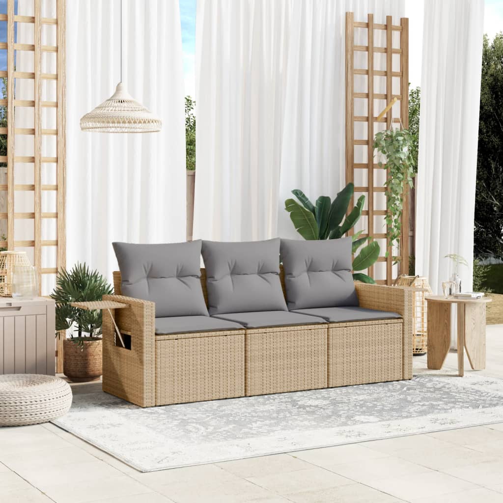 Set Divano da Giardino 3 pz con Cuscini Beige in Polyrattan - homemem39