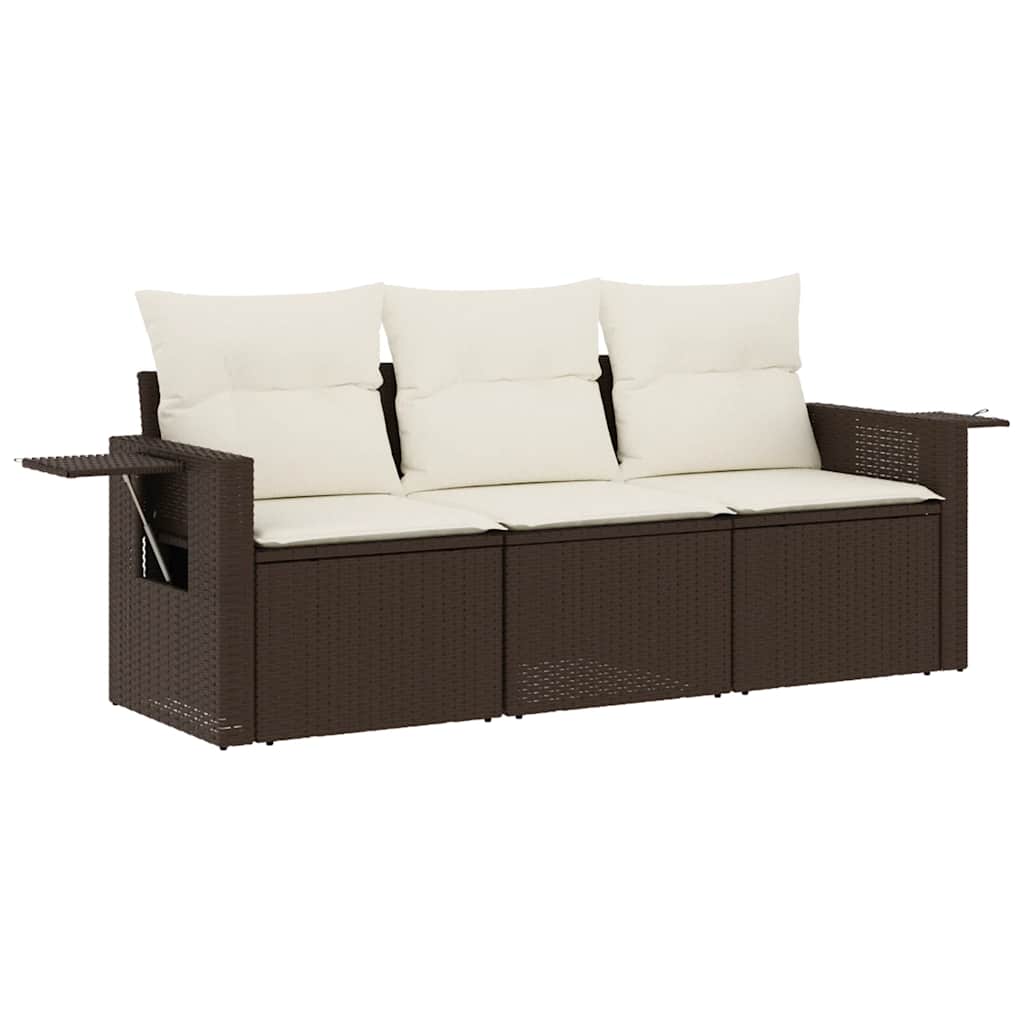 Set Divano da Giardino 3 pz con Cuscini Marrone in Polyrattan - homemem39