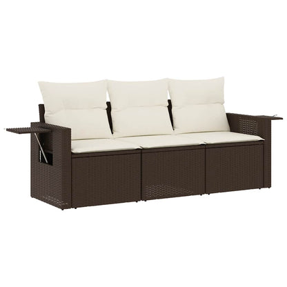 Set Divano da Giardino 3 pz con Cuscini Marrone in Polyrattan - homemem39