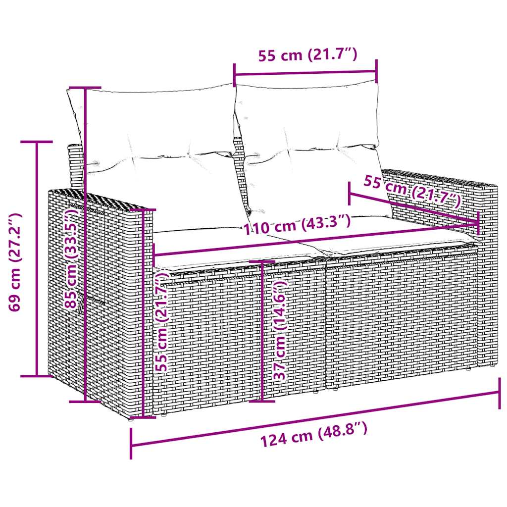 Set Divano da Giardino 3 pz con Cuscini Marrone in Polyrattan - homemem39