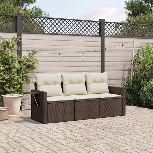 Set Divano da Giardino 3 pz con Cuscini Marrone in Polyrattan - homemem39