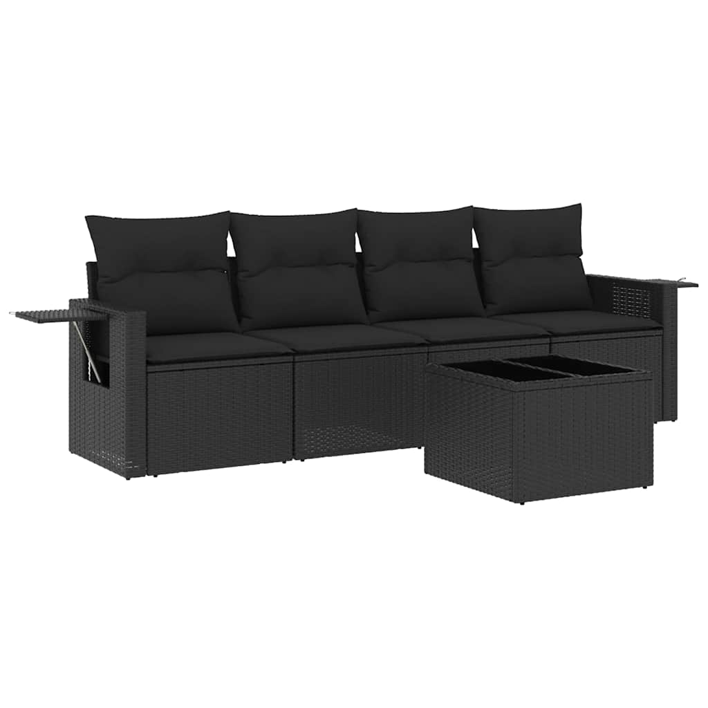 Set Divani da Giardino 5 pz con Cuscini in Polyrattan Nero | homemem39
