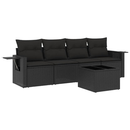 Set Divani da Giardino 5 pz con Cuscini in Polyrattan Nero - homemem39