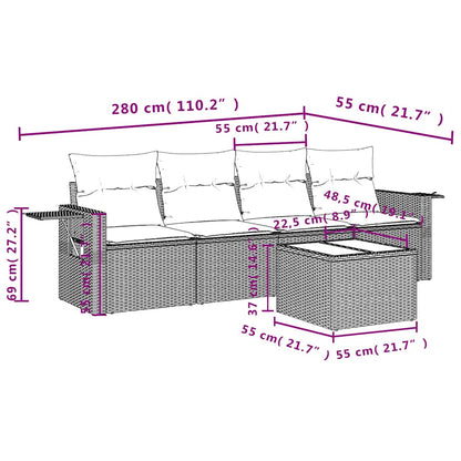 Set Divani da Giardino 5 pz con Cuscini in Polyrattan Nero | homemem39
