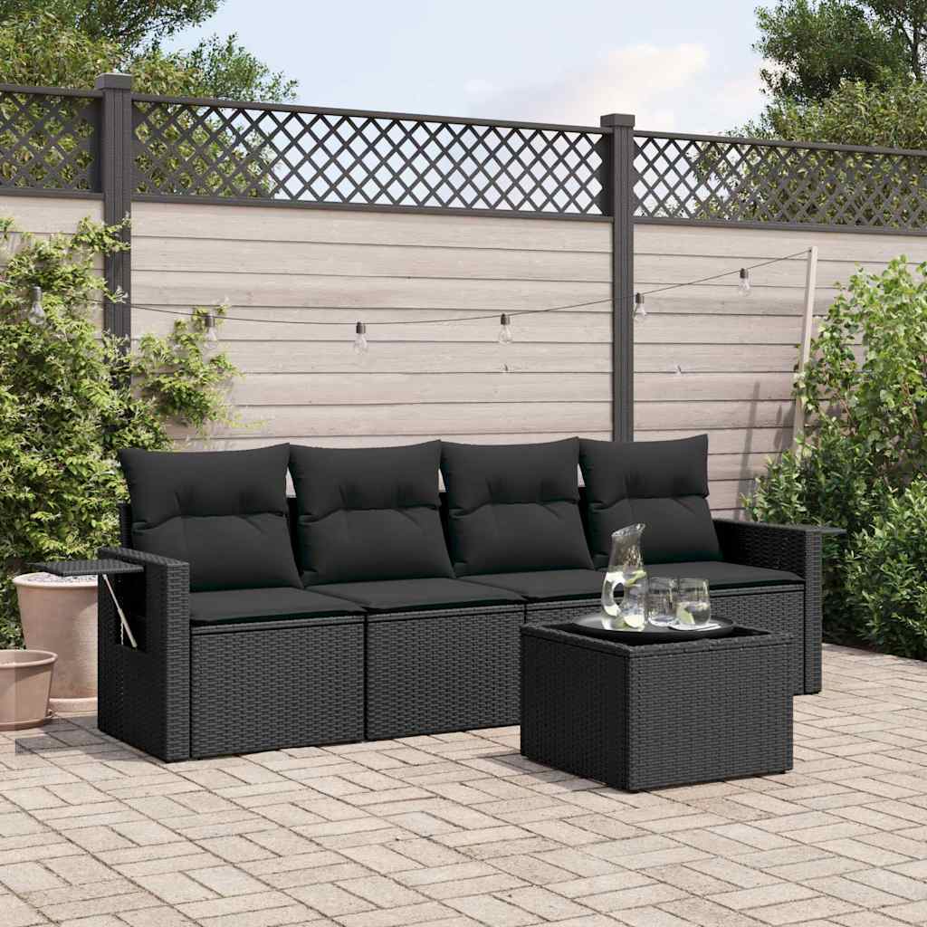 Set Divani da Giardino 5 pz con Cuscini in Polyrattan Nero | homemem39