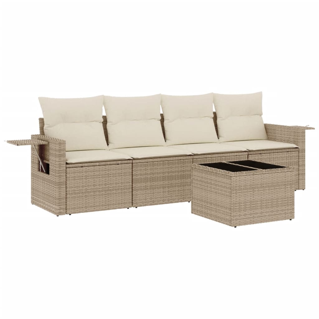 Set Divano da Giardino 5 pz con Cuscini Beige in Polyrattan - homemem39