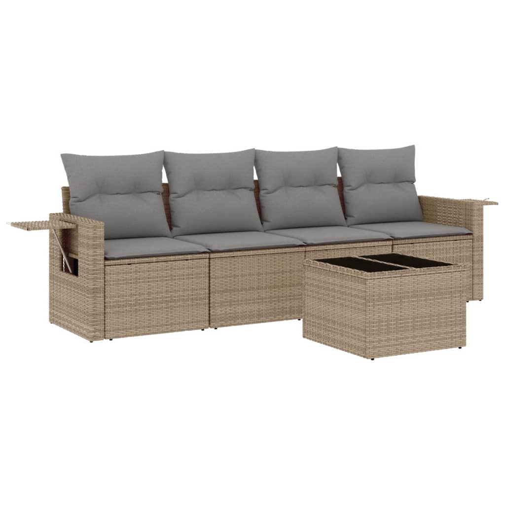 Set Divano da Giardino 5 pz con Cuscini Beige in Polyrattan - homemem39