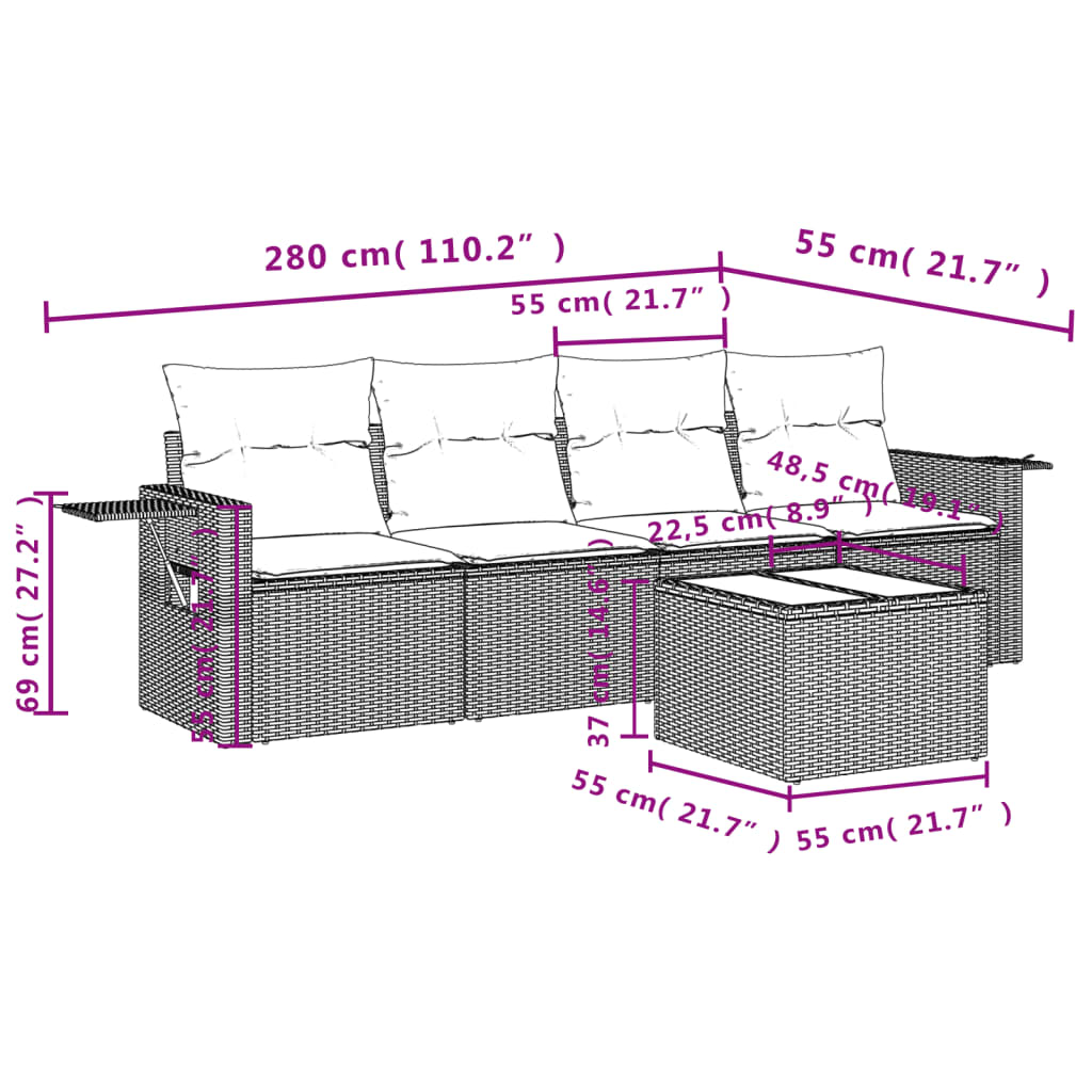 Set Divano da Giardino 5 pz con Cuscini Beige in Polyrattan | homemem39