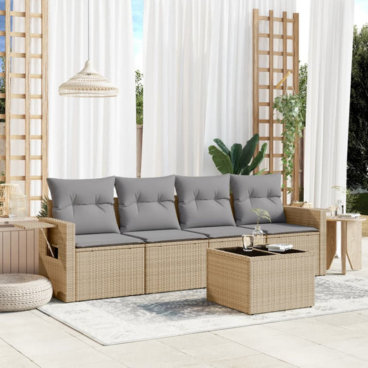 Set Divano da Giardino 5 pz con Cuscini Beige in Polyrattan - homemem39