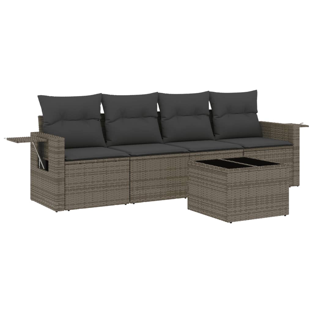 Set Divano da Giardino 5 pz con Cuscini Grigio in Polyrattan - homemem39