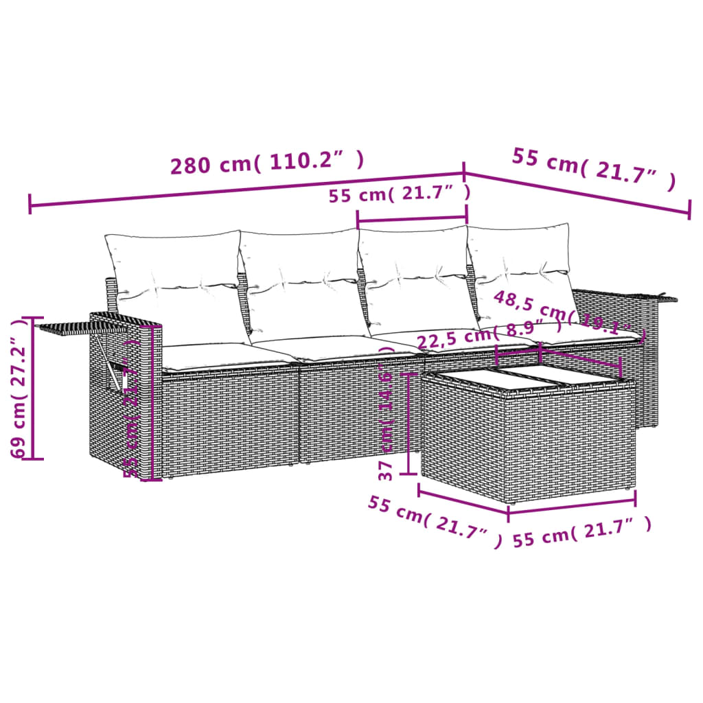 Set Divani da Giardino 5 pz con Cuscini Grigio in Polyrattan | homemem39