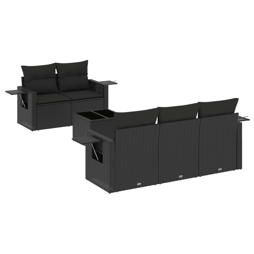 Set Divano da Giardino 6 pz con Cuscini Nero in Polyrattan - homemem39