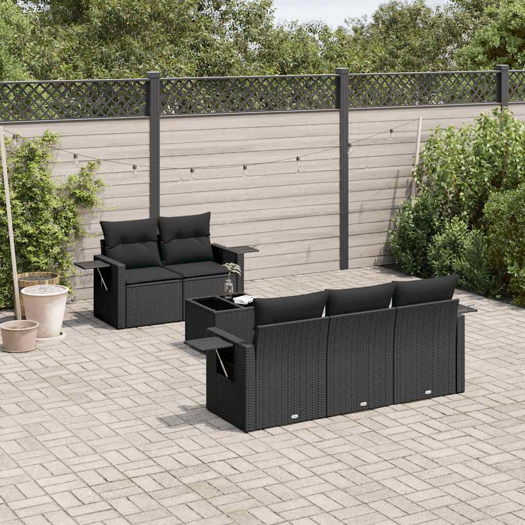 Set Divano da Giardino 6 pz con Cuscini Nero in Polyrattan | homemem39