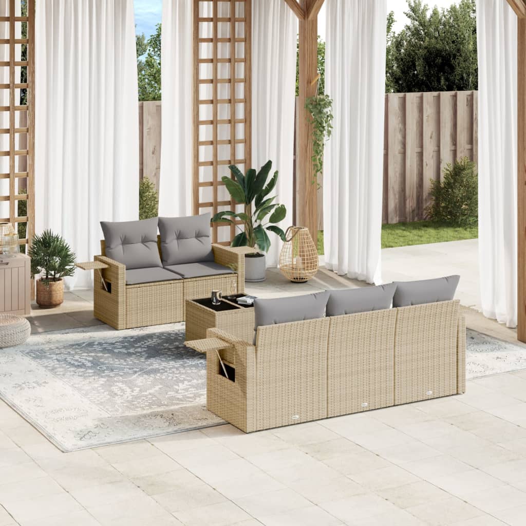 Set Divano da Giardino 6 pz con Cuscini Beige in Polyrattan - homemem39