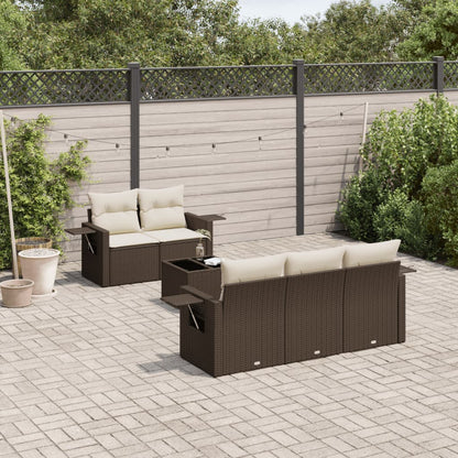 Set Divano da Giardino 6 pz con Cuscini Marrone in Polyrattan - homemem39