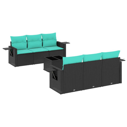 Set Divani da Giardino 7 pz con Cuscini Nero in Polyrattan