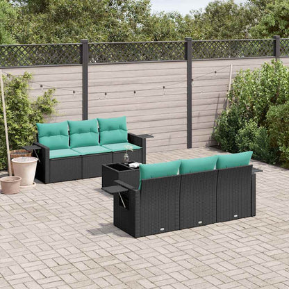 Set Divani da Giardino 7 pz con Cuscini Nero in Polyrattan