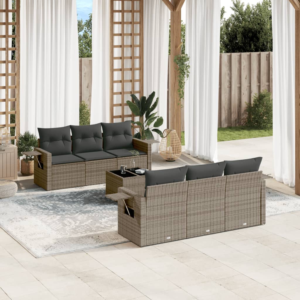 Set Divani da Giardino 7 pz con Cuscini Grigio in Polyrattan - homemem39