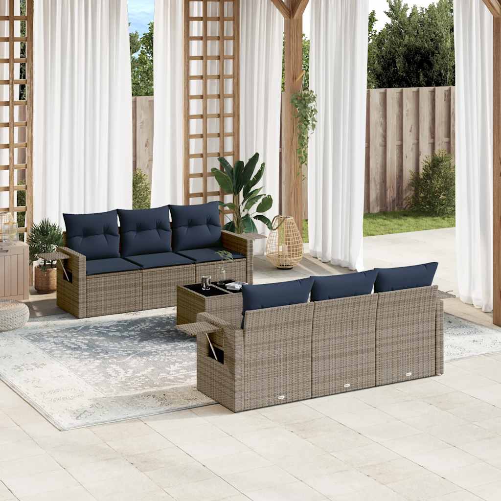 Set Divani da Giardino 7 pz con Cuscini Grigio in Polyrattan