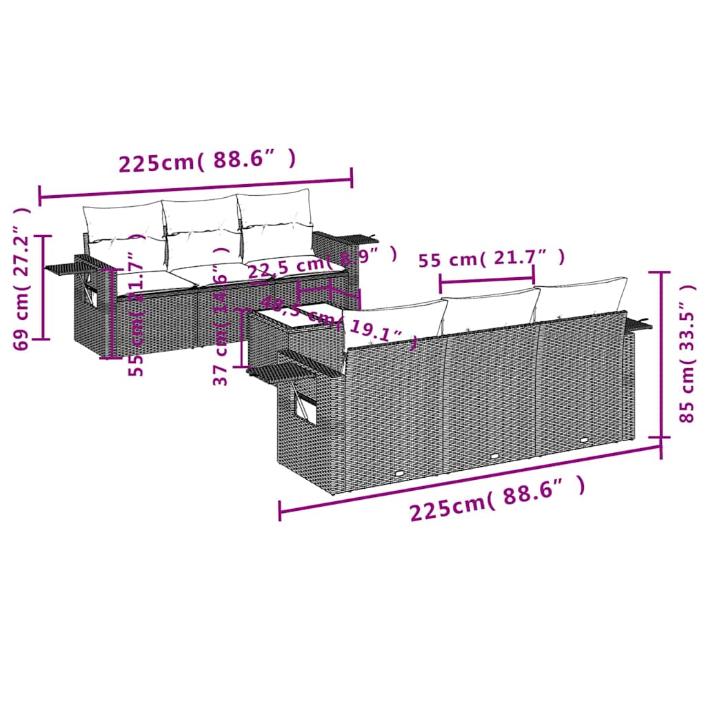 Set Divani da Giardino 7pz con Cuscini Grigio Chiaro Polyrattan - homemem39