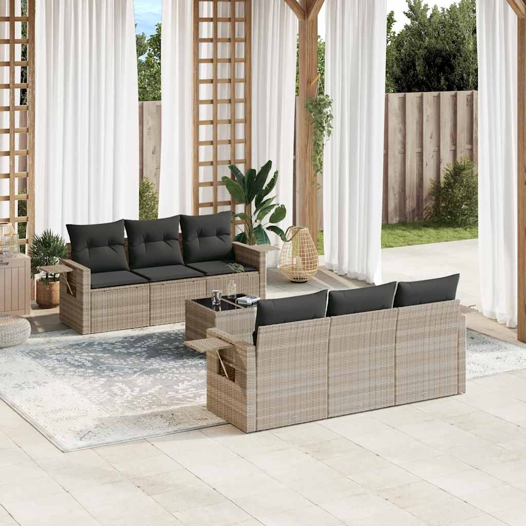 Set Divani da Giardino 7pz con Cuscini Grigio Chiaro Polyrattan - homemem39