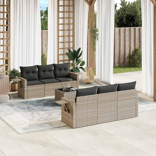 Set Divani da Giardino 7pz con Cuscini Grigio Chiaro Polyrattan - homemem39