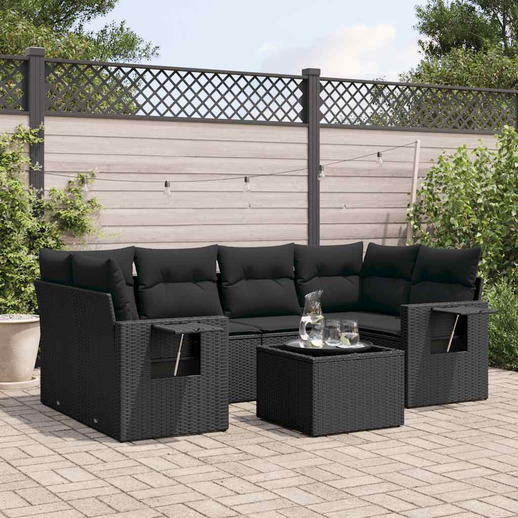 Set Divani da Giardino con Cuscini 7pz Nero Polyrattan | homemem39