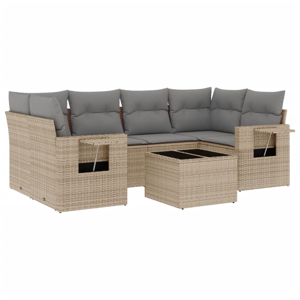Set Divani da Giardino 7 pz con Cuscini Beige in Polyrattan - homemem39