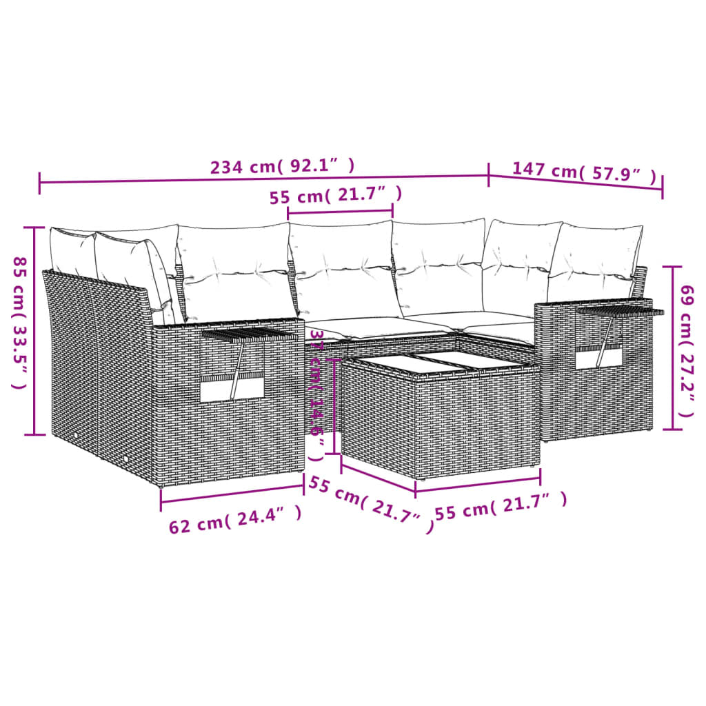 Set Divani da Giardino 7 pz con Cuscini Beige in Polyrattan | homemem39